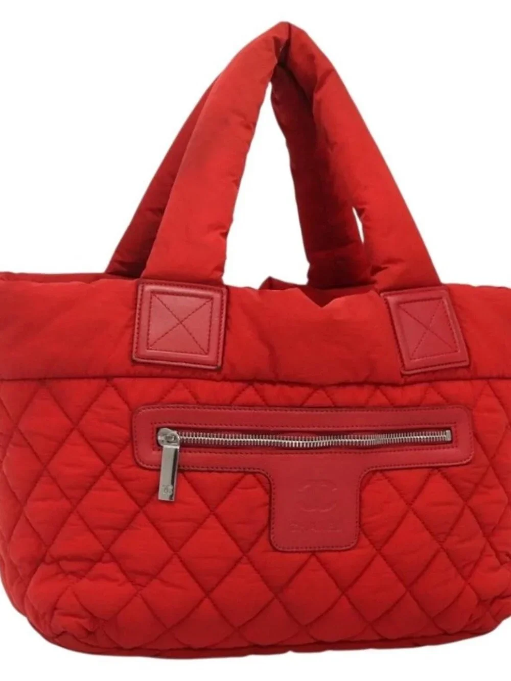 CHANEL Coco Cocoon Hand Bag Nylon Red Silver CC Auth 138367